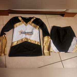 Varsity Cheer Uniform Top And Bottoms Youth Size Medium Gold Black And White